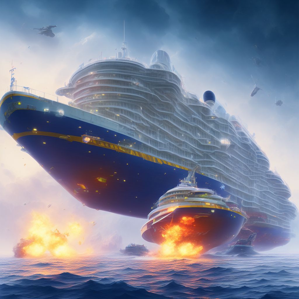 Struck by falling object on passenger ship, subsequent encounter digital illustration