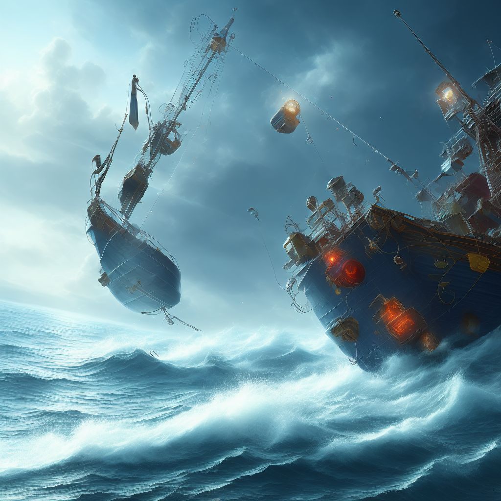 Struck by falling object on fishing boat, sequela digital illustration