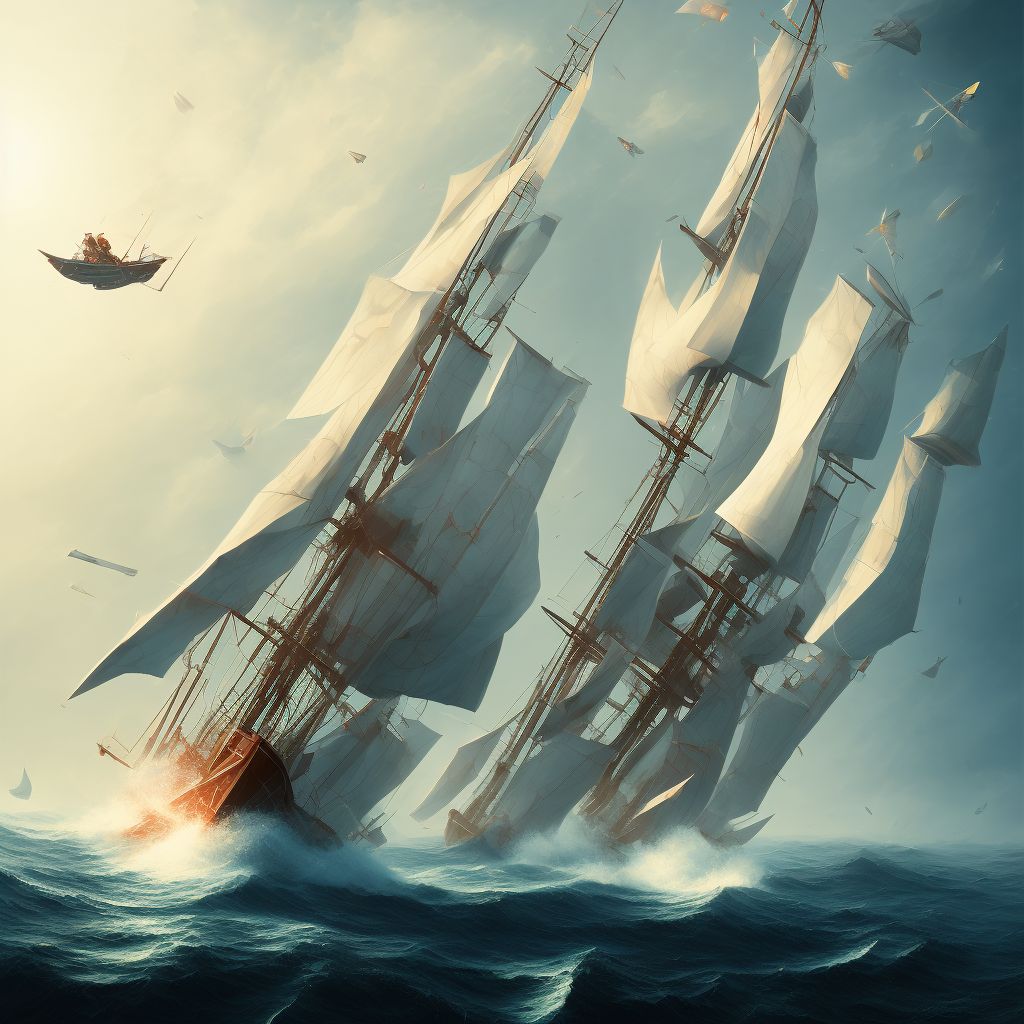 Struck by falling object on sailboat, initial encounter digital illustration