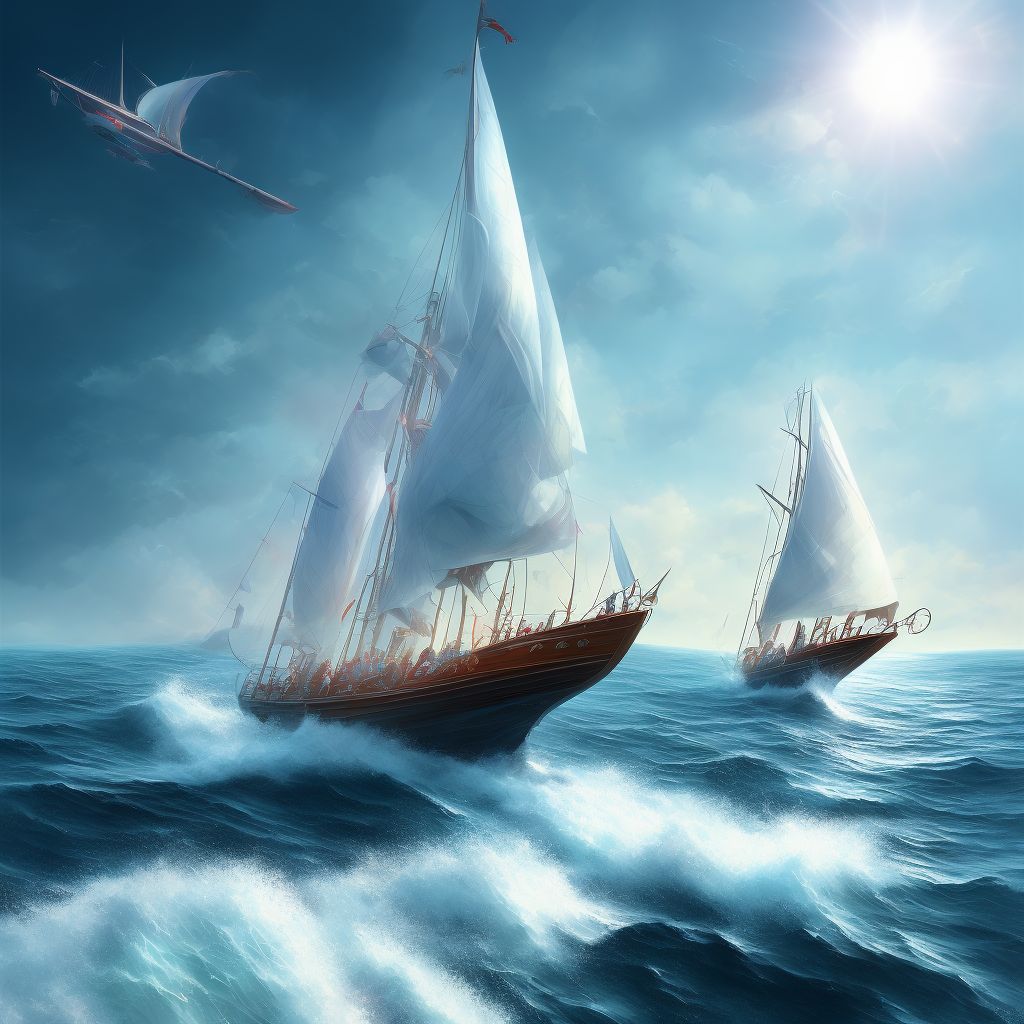 Struck by falling object on sailboat, sequela digital illustration