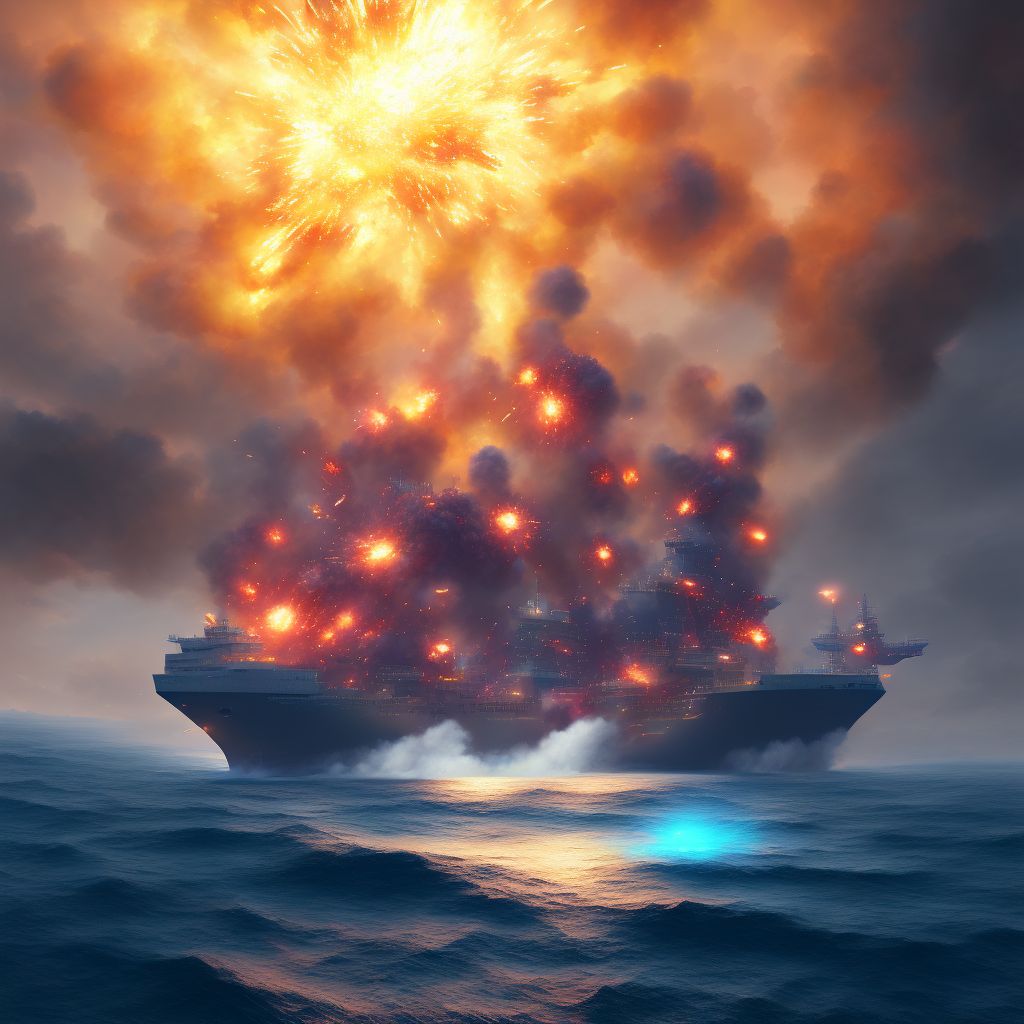 Explosion on board merchant ship, sequela digital illustration