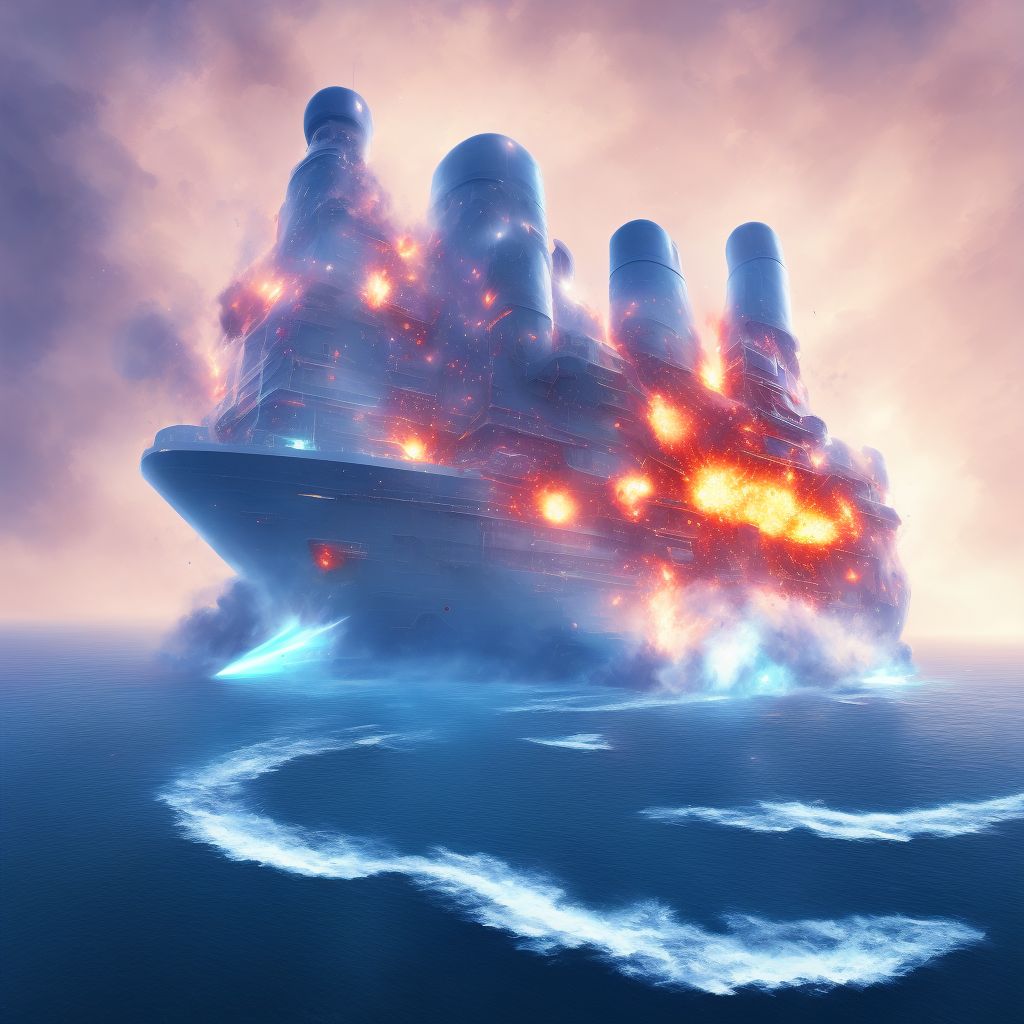 Explosion on board passenger ship, sequela digital illustration