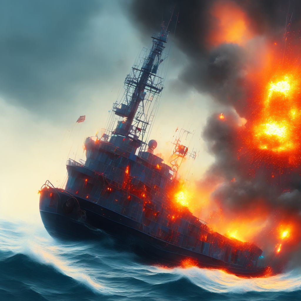 Explosion on board fishing boat, subsequent encounter digital illustration