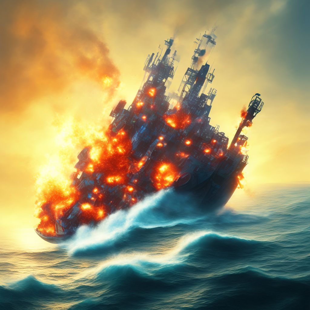 Explosion on board fishing boat, sequela digital illustration