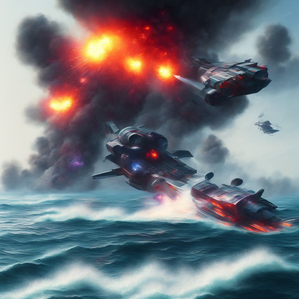 Explosion on board other powered watercraft, initial encounter digital illustration