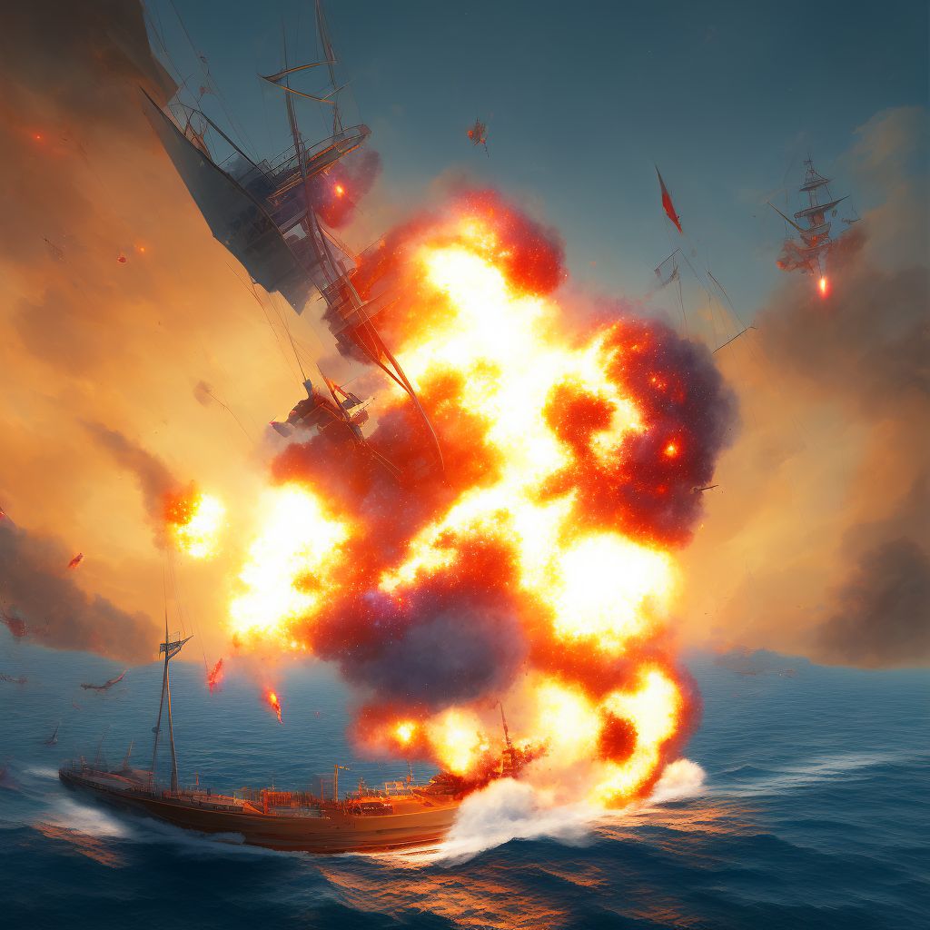 Explosion on board sailboat, initial encounter digital illustration