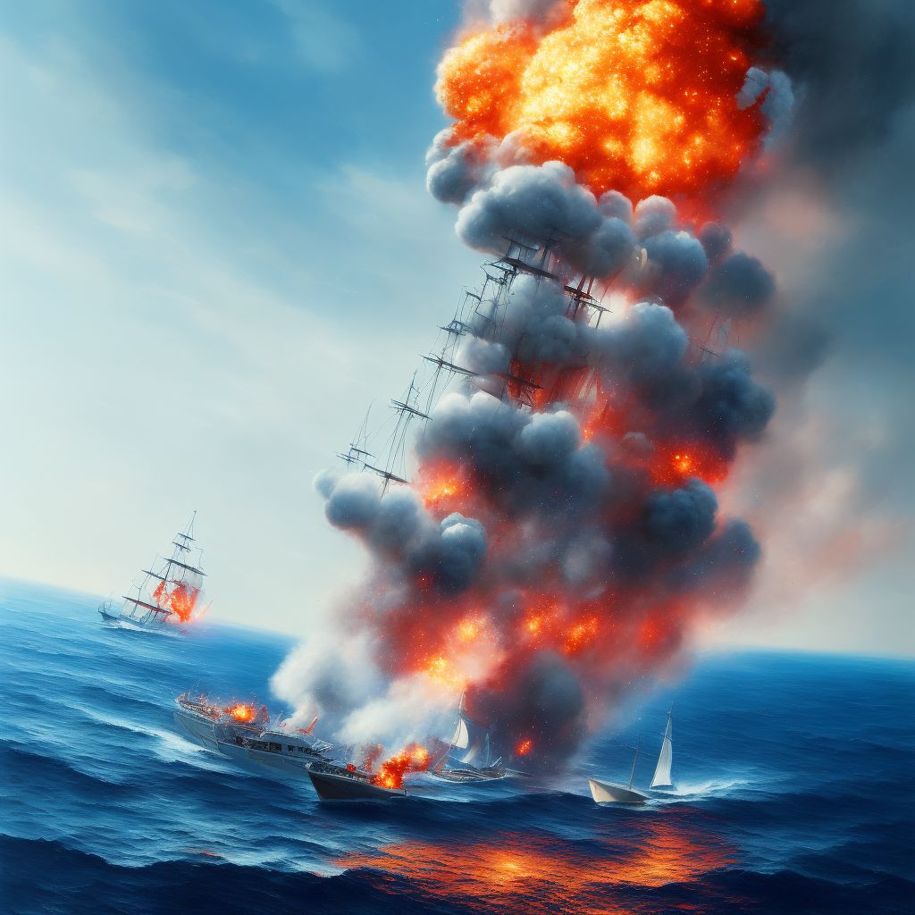 Explosion on board sailboat, subsequent encounter digital illustration