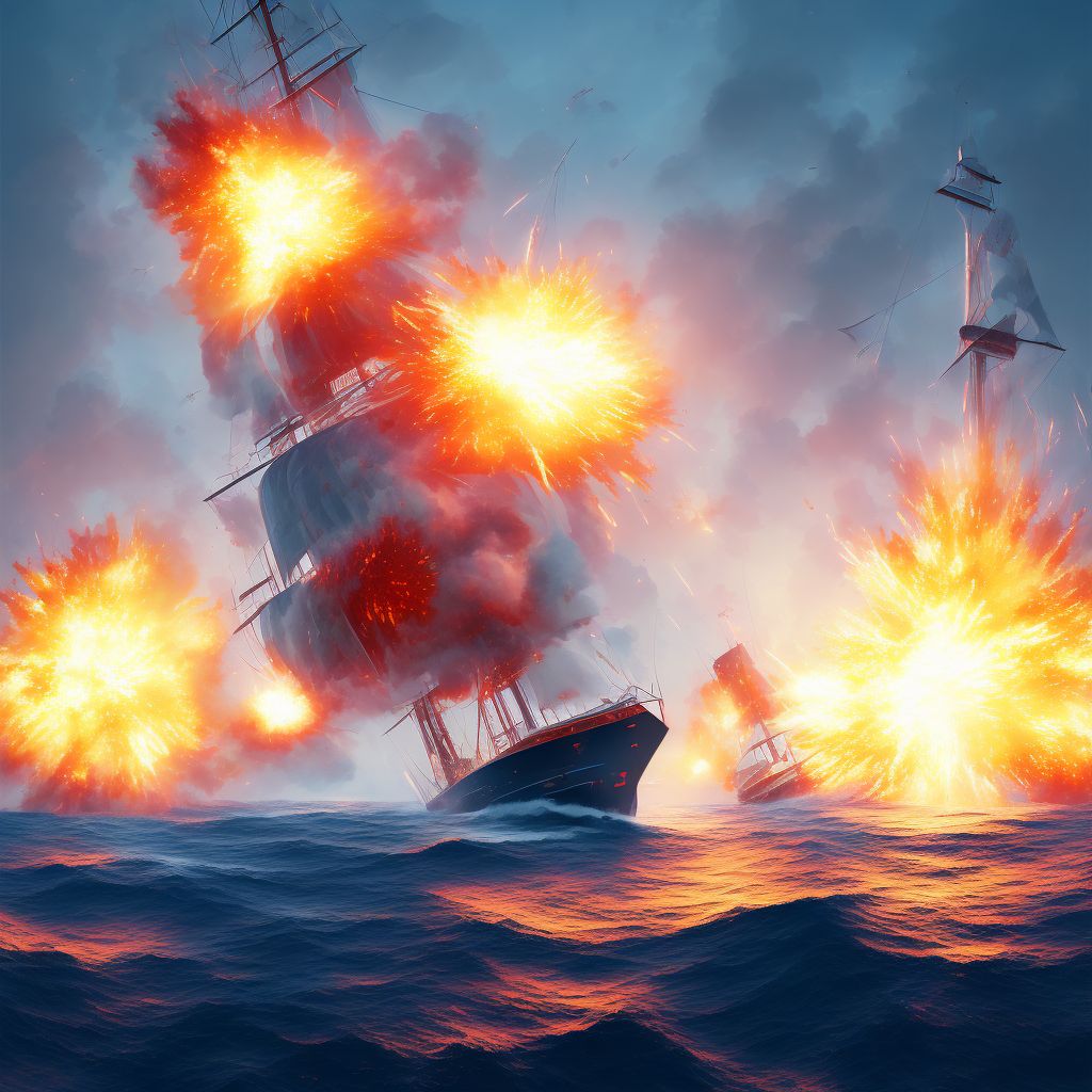 Explosion on board sailboat, sequela digital illustration