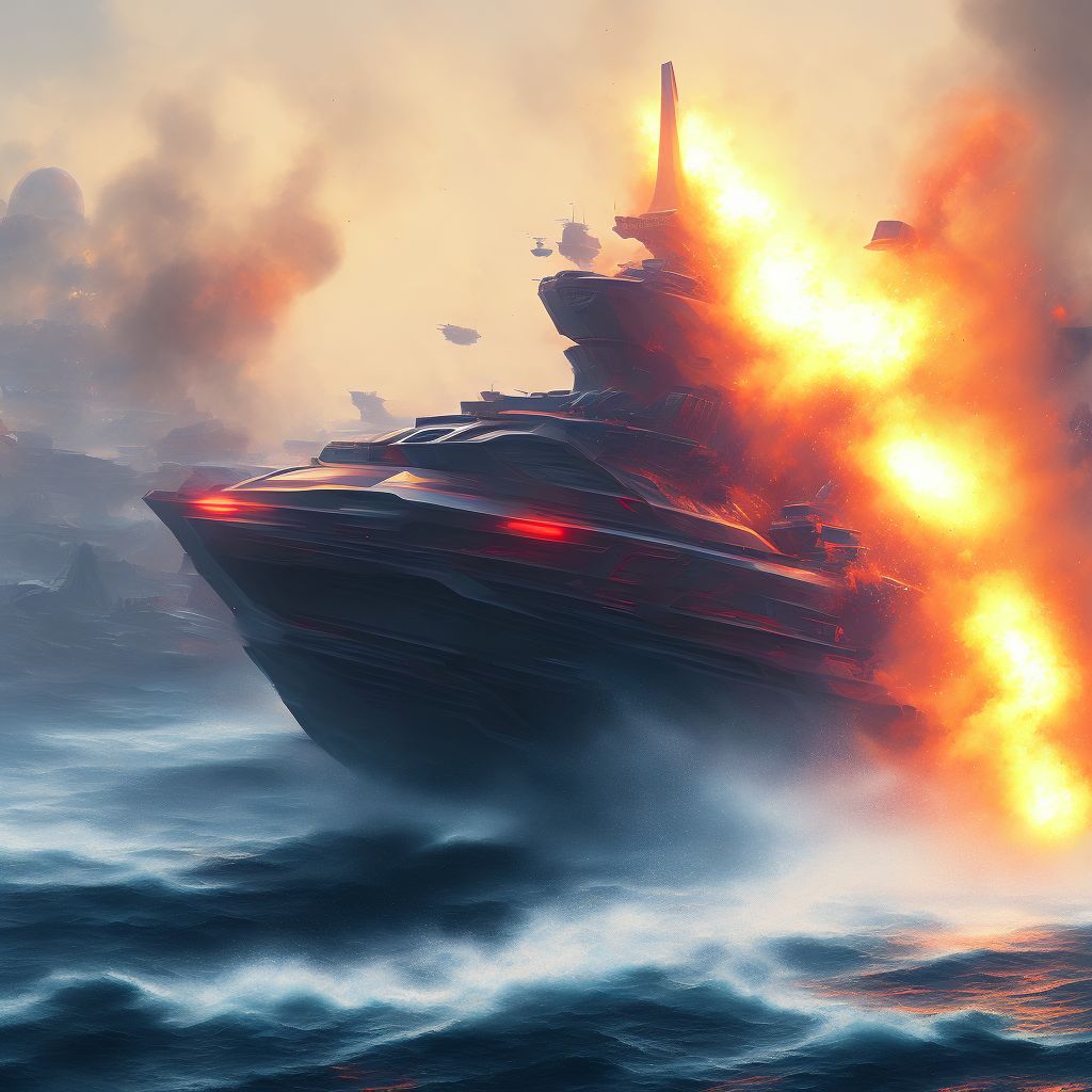 Explosion on board unspecified watercraft, initial encounter digital illustration