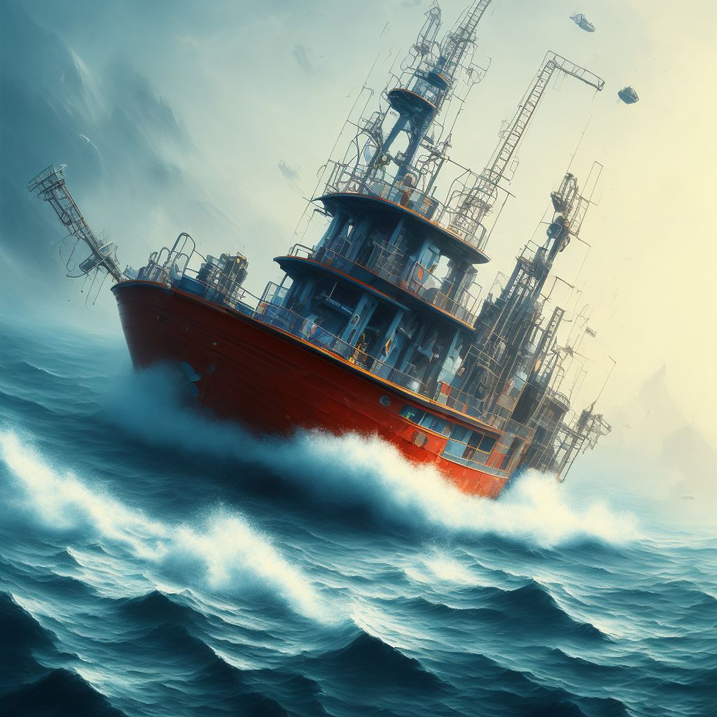 Machinery accident on board fishing boat, subsequent encounter digital illustration