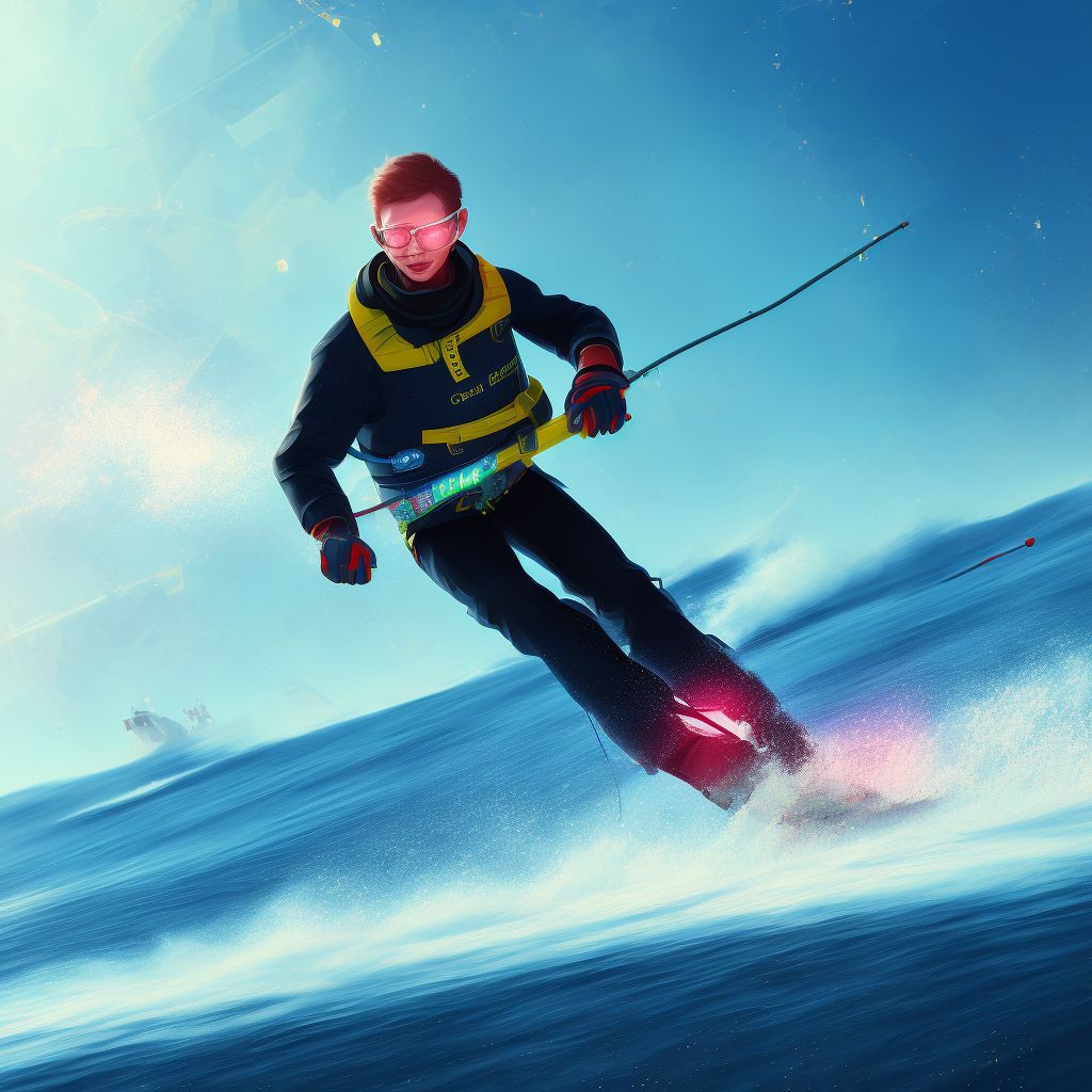 Other injury due to other accident on board water-skis, initial encounter digital illustration