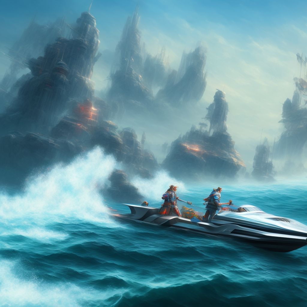 Bather struck by powered watercraft, sequela digital illustration