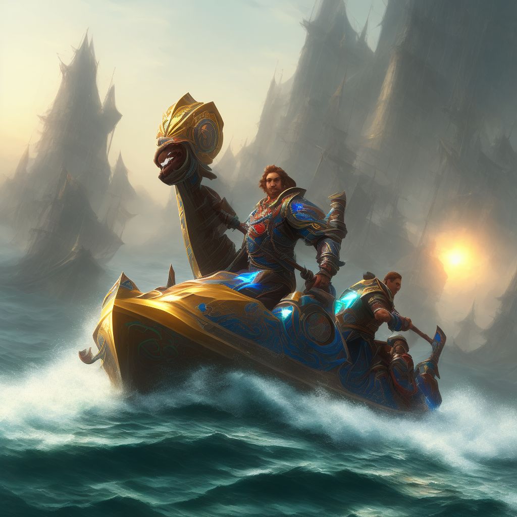 Rider of nonpowered watercraft struck by other nonpowered watercraft, sequela digital illustration