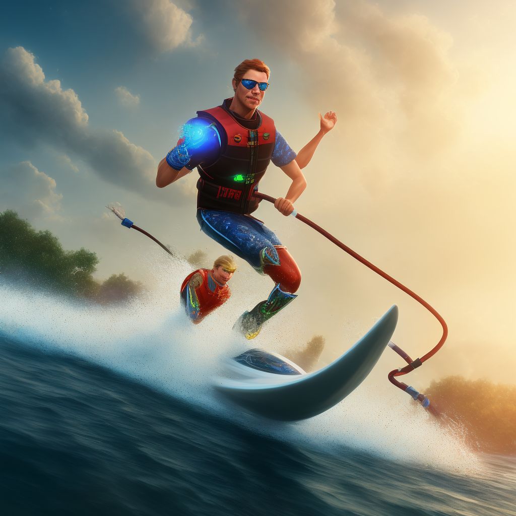 Injury to barefoot water-skier, initial encounter digital illustration