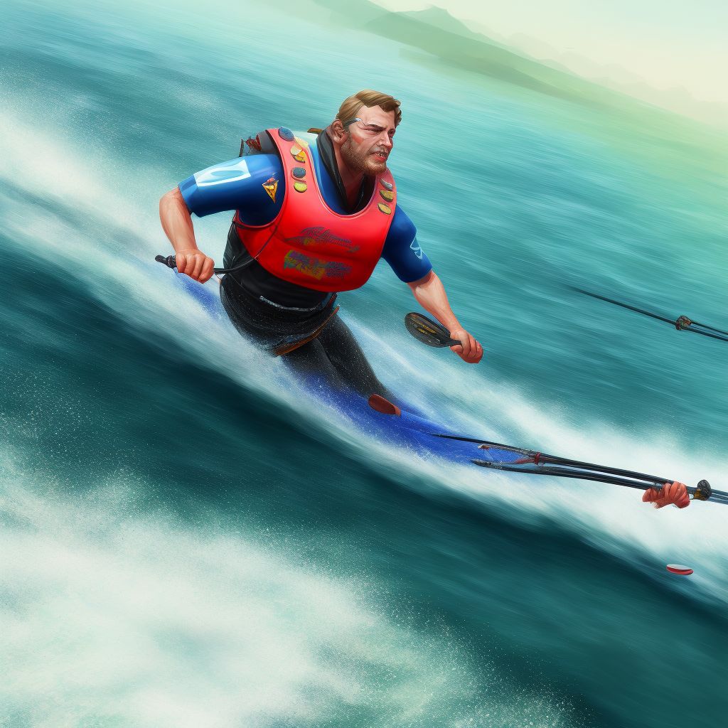 Injury to barefoot water-skier, subsequent encounter digital illustration