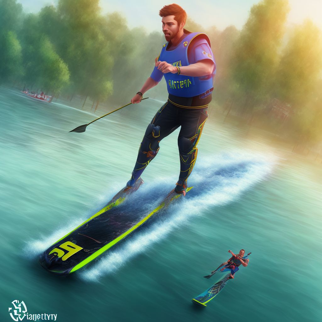 Injury to barefoot water-skier, sequela digital illustration