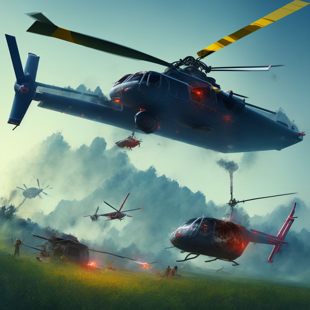 Unspecified helicopter accident injuring occupant, subsequent encounter digital illustration