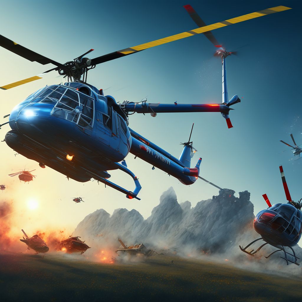 Helicopter crash injuring occupant, initial encounter digital illustration