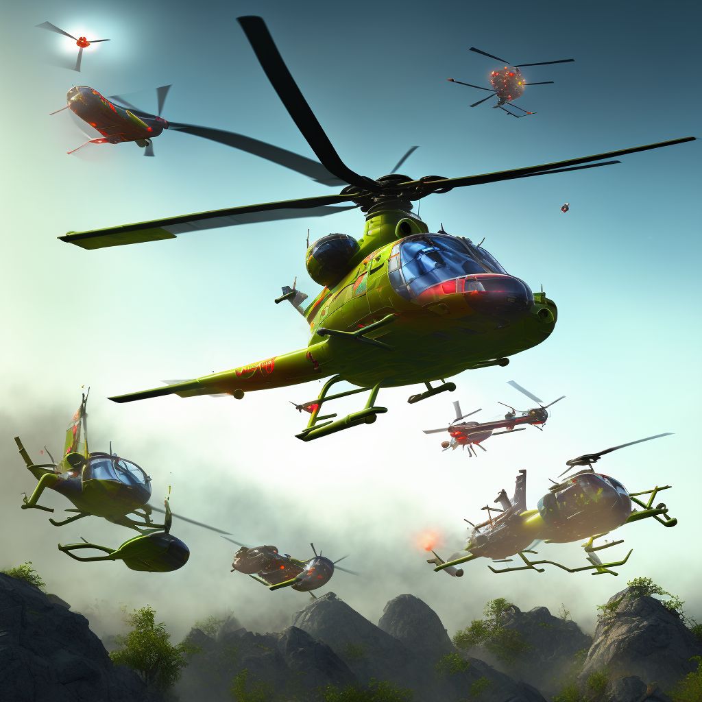 Forced landing of helicopter injuring occupant, initial encounter digital illustration