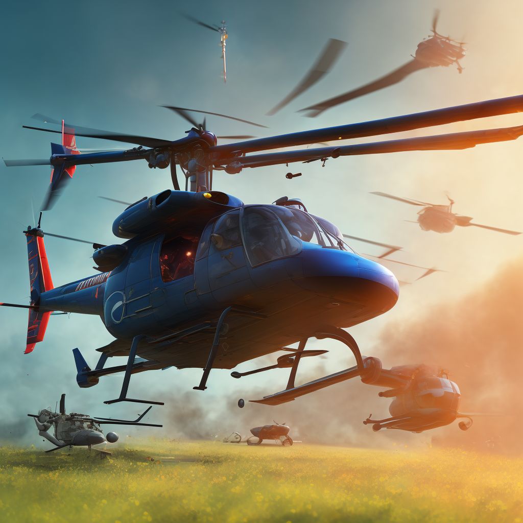 Forced landing of helicopter injuring occupant, subsequent encounter digital illustration