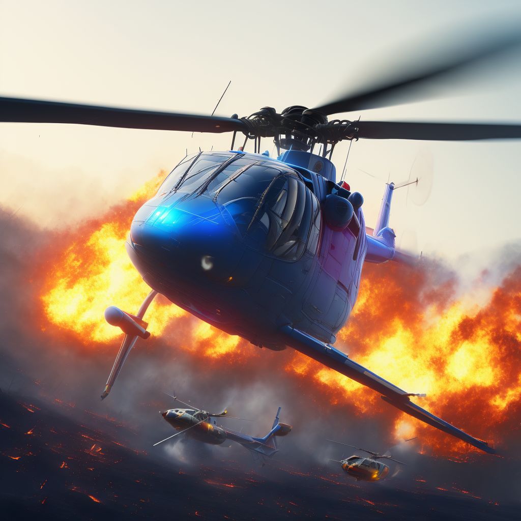 Helicopter fire injuring occupant, initial encounter digital illustration