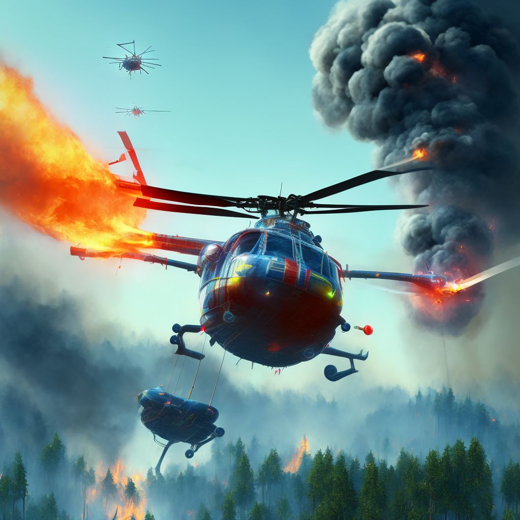 Helicopter fire injuring occupant, subsequent encounter digital illustration