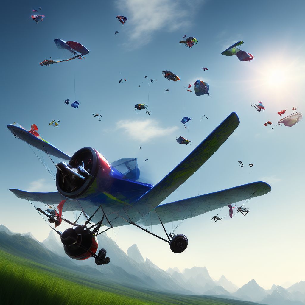 Ultralight, microlight or powered-glider crash injuring occupant, initial encounter digital illustration