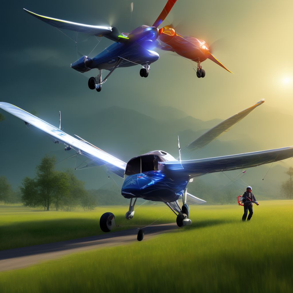 Ultralight, microlight or powered-glider crash injuring occupant, subsequent encounter digital illustration