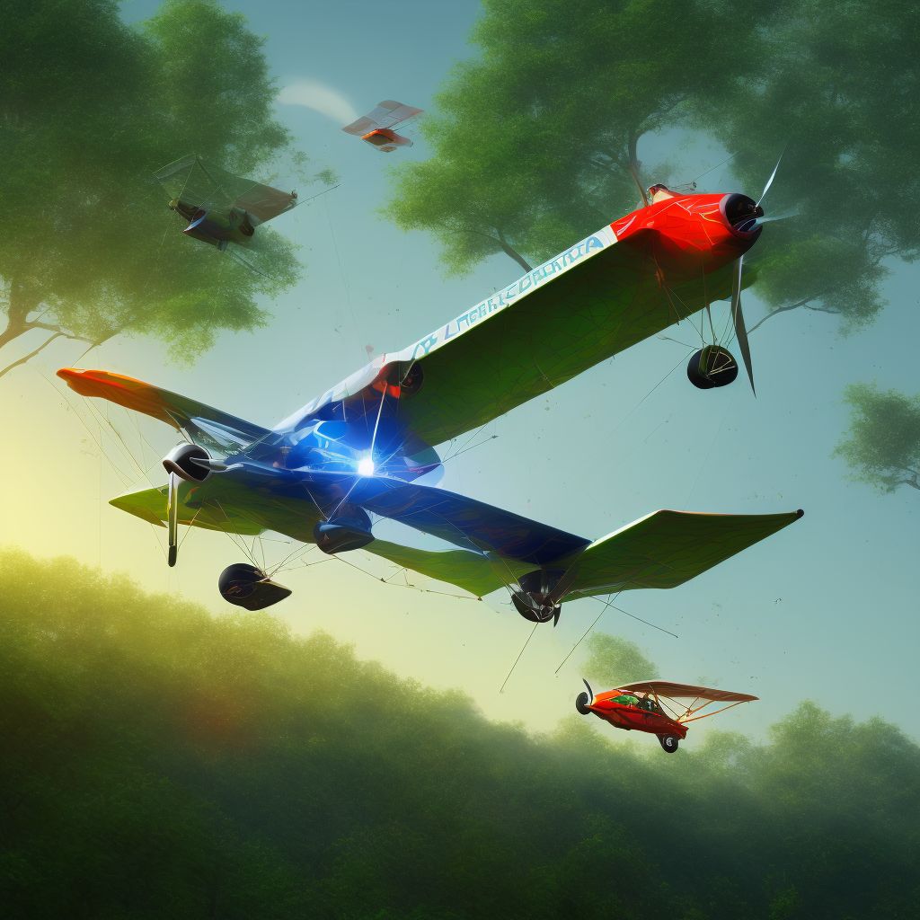 Forced landing of ultralight, microlight or powered-glider injuring occupant, subsequent encounter digital illustration