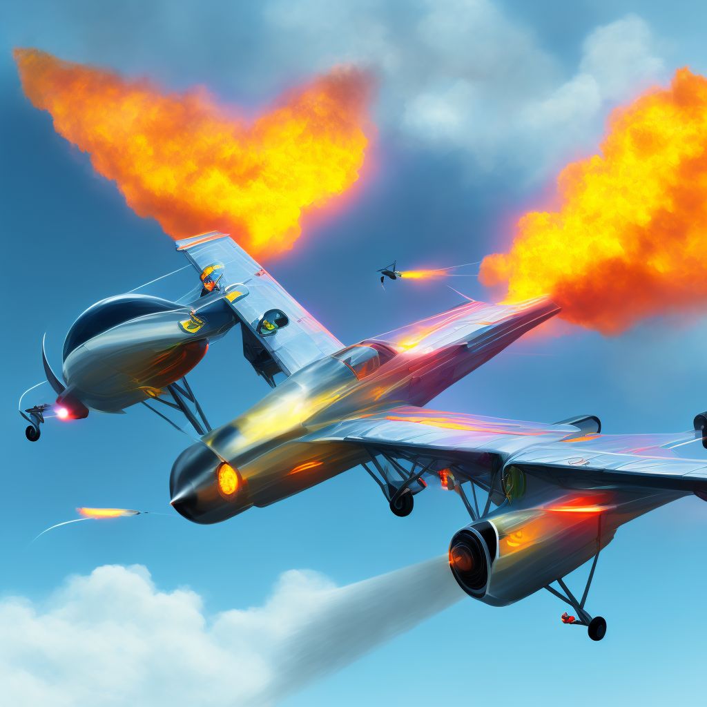 Ultralight, microlight or powered-glider fire injuring occupant, subsequent encounter digital illustration