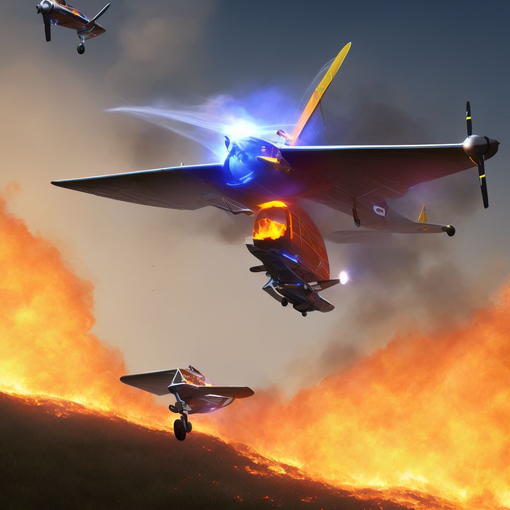 Ultralight, microlight or powered-glider fire injuring occupant, sequela digital illustration