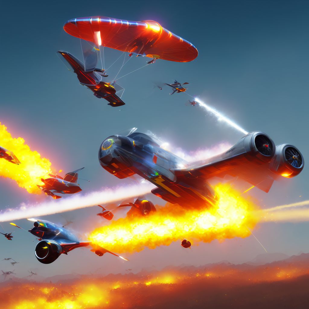 Ultralight, microlight or powered-glider explosion injuring occupant, subsequent encounter digital illustration