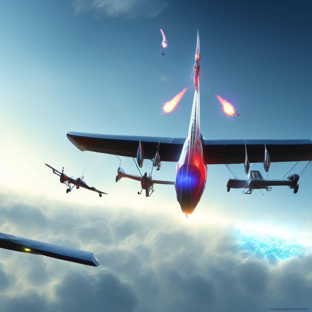 Ultralight, microlight or powered-glider explosion injuring occupant, sequela digital illustration