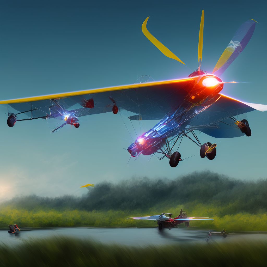 Other ultralight, microlight or powered-glider accident injuring occupant, subsequent encounter digital illustration