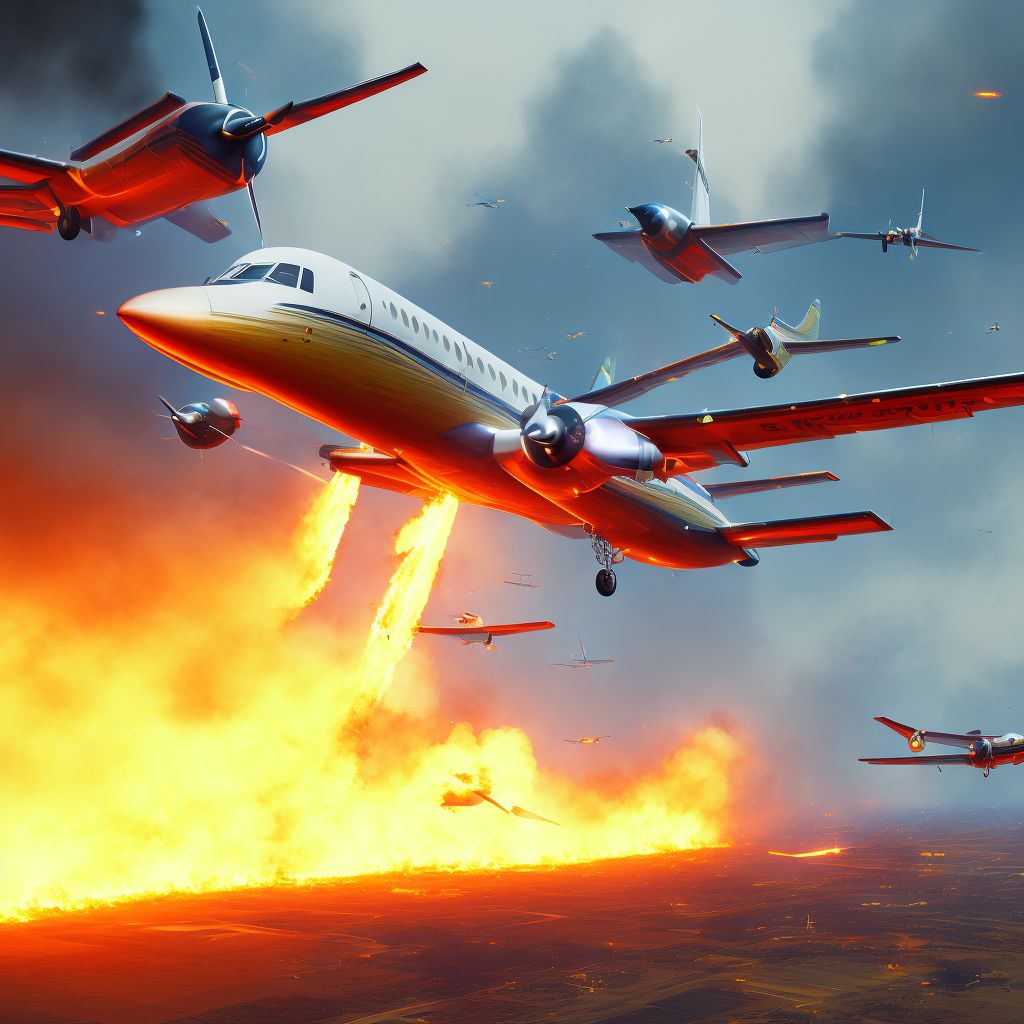 Other private fixed-wing aircraft fire injuring occupant, subsequent encounter digital illustration