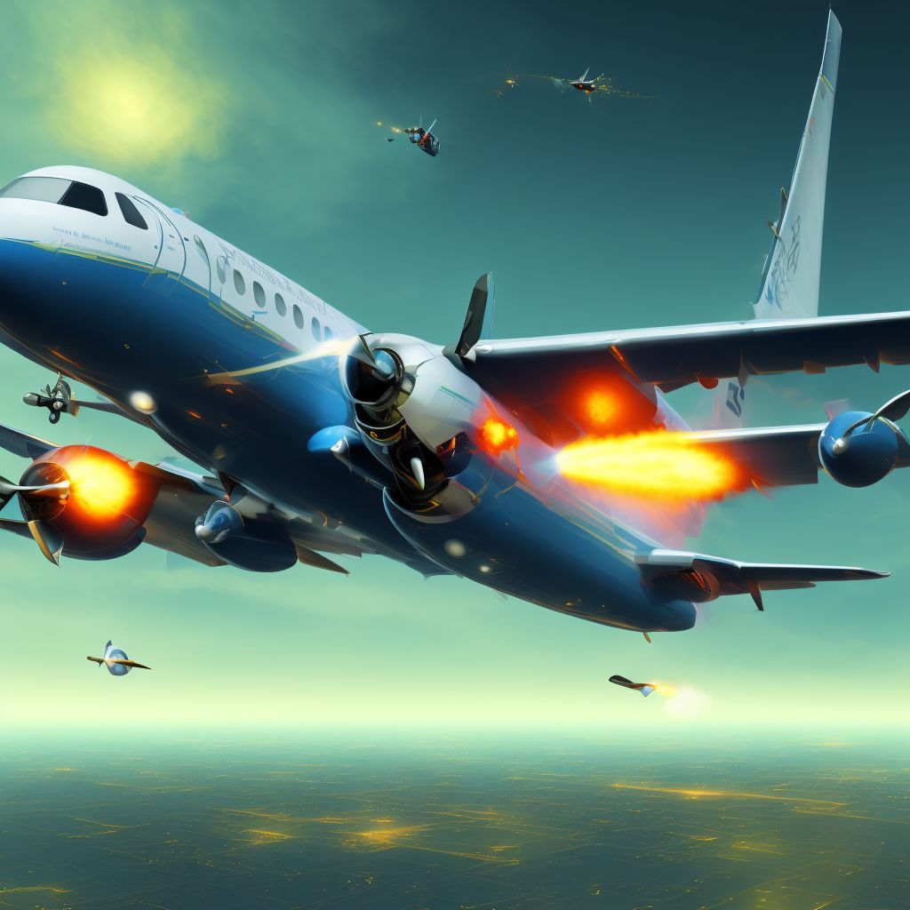 Other private fixed-wing aircraft explosion injuring occupant, subsequent encounter digital illustration