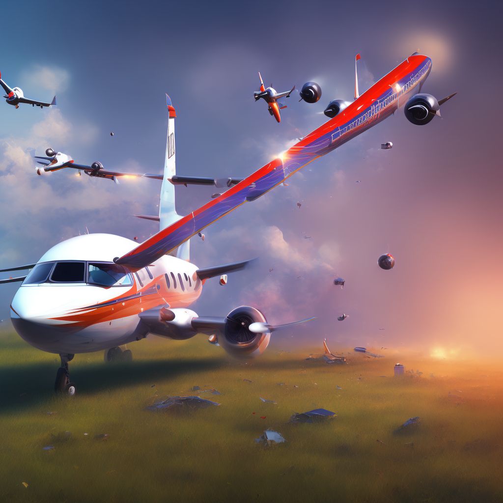 Commercial fixed-wing aircraft crash injuring occupant, subsequent encounter digital illustration