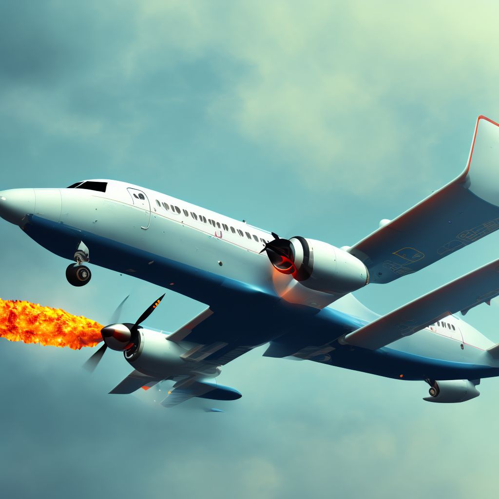 Commercial fixed-wing aircraft fire injuring occupant, initial encounter digital illustration