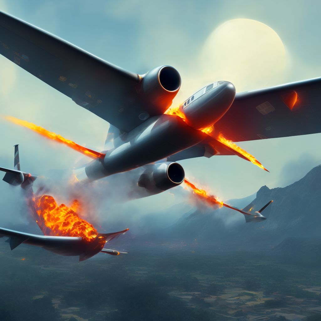 Commercial fixed-wing aircraft fire injuring occupant, sequela digital illustration