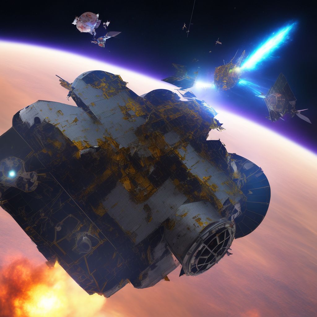 Spacecraft crash injuring occupant, initial encounter digital illustration