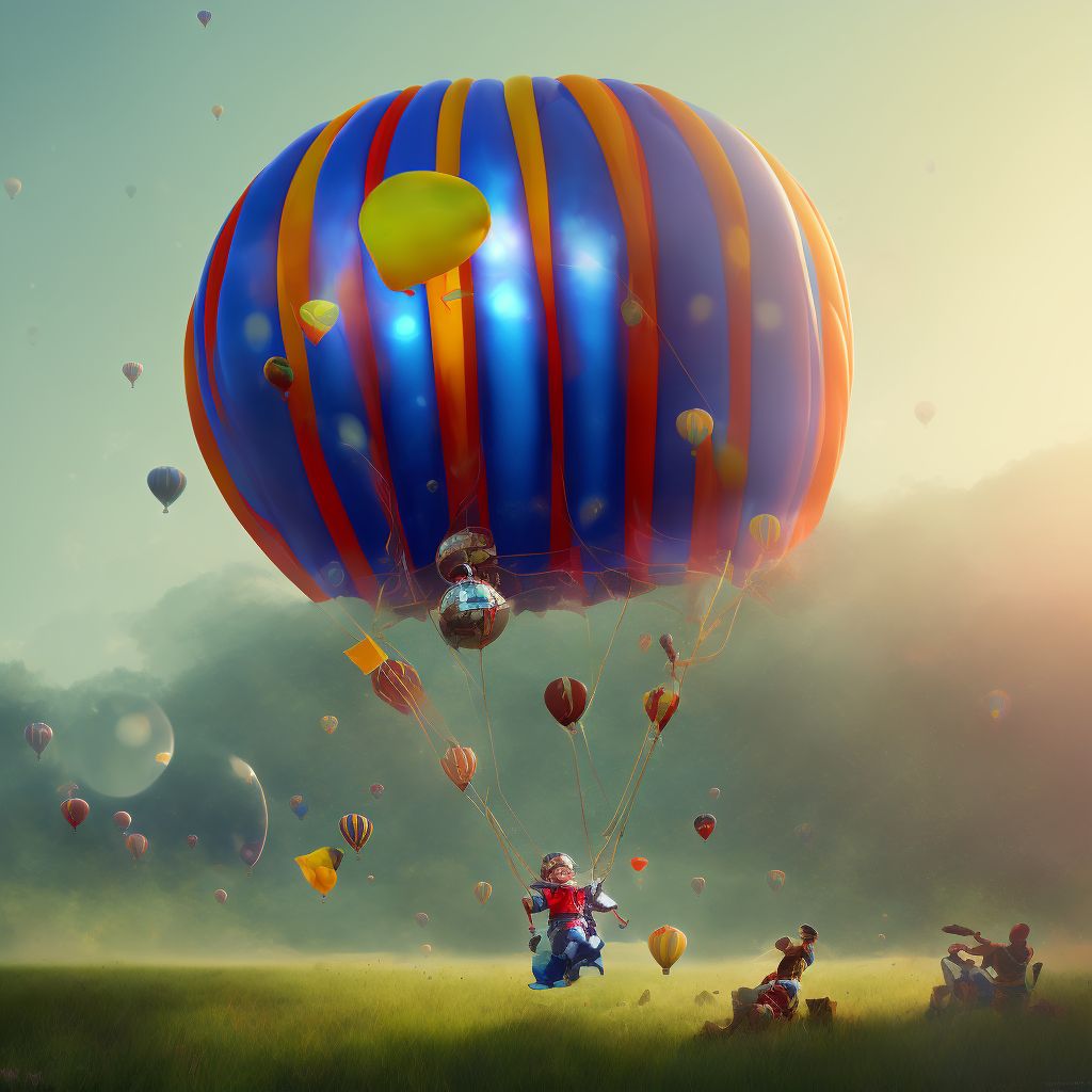 Forced landing of balloon injuring occupant, sequela digital illustration