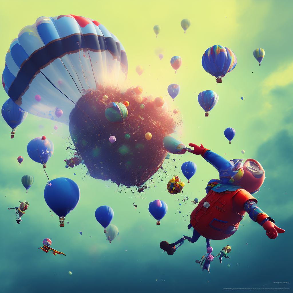 Balloon collision injuring occupant, initial encounter digital illustration