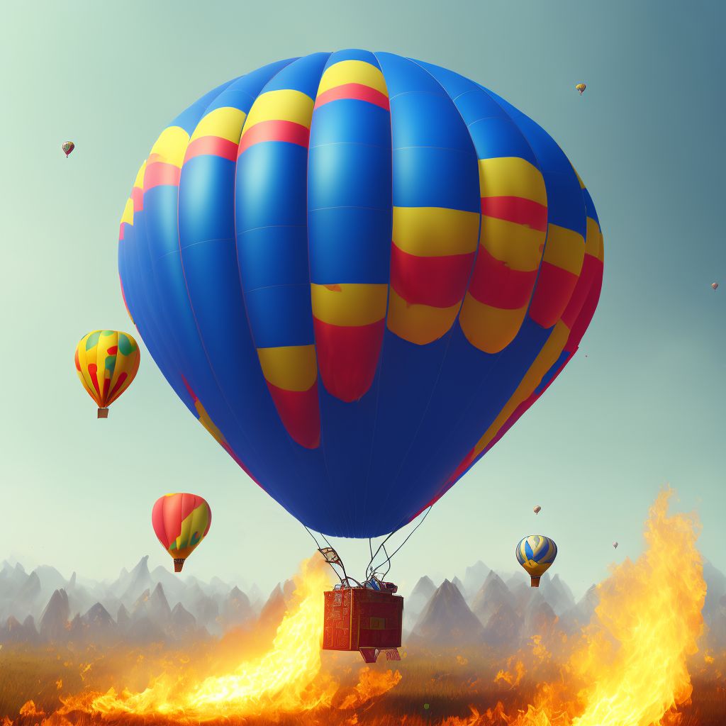 Balloon fire injuring occupant, sequela digital illustration