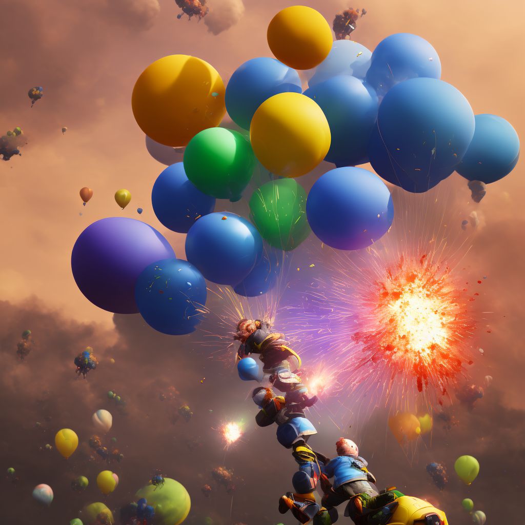 Balloon explosion injuring occupant, initial encounter digital illustration