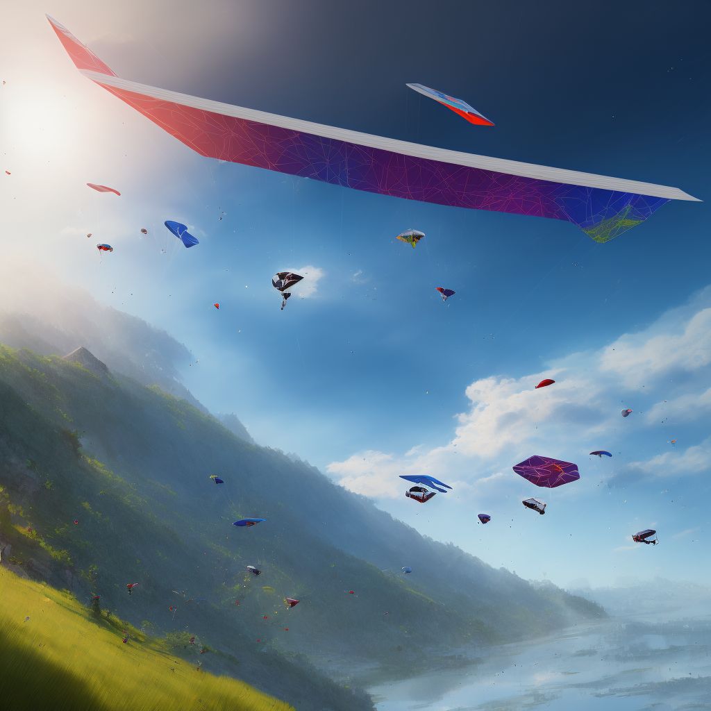 Unspecified hang-glider accident injuring occupant, initial encounter digital illustration