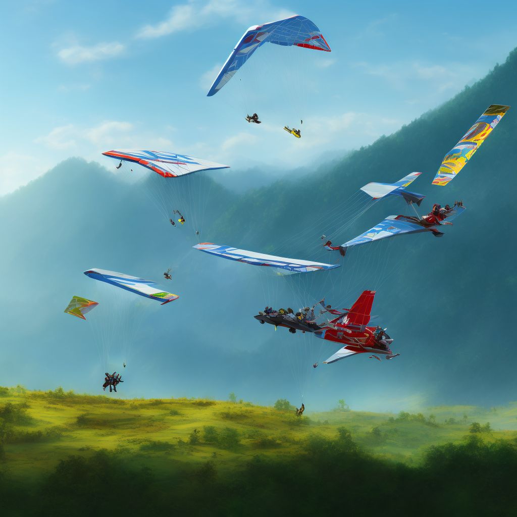 Unspecified hang-glider accident injuring occupant, subsequent encounter digital illustration