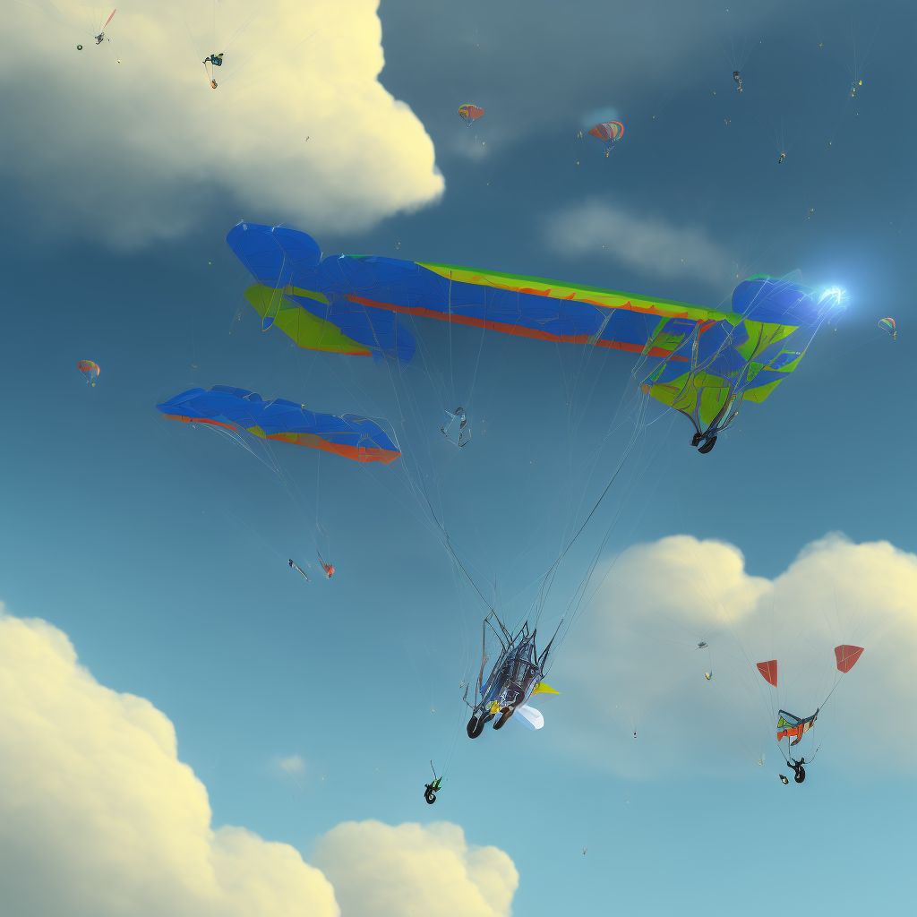 Forced landing of hang-glider injuring occupant, initial encounter digital illustration