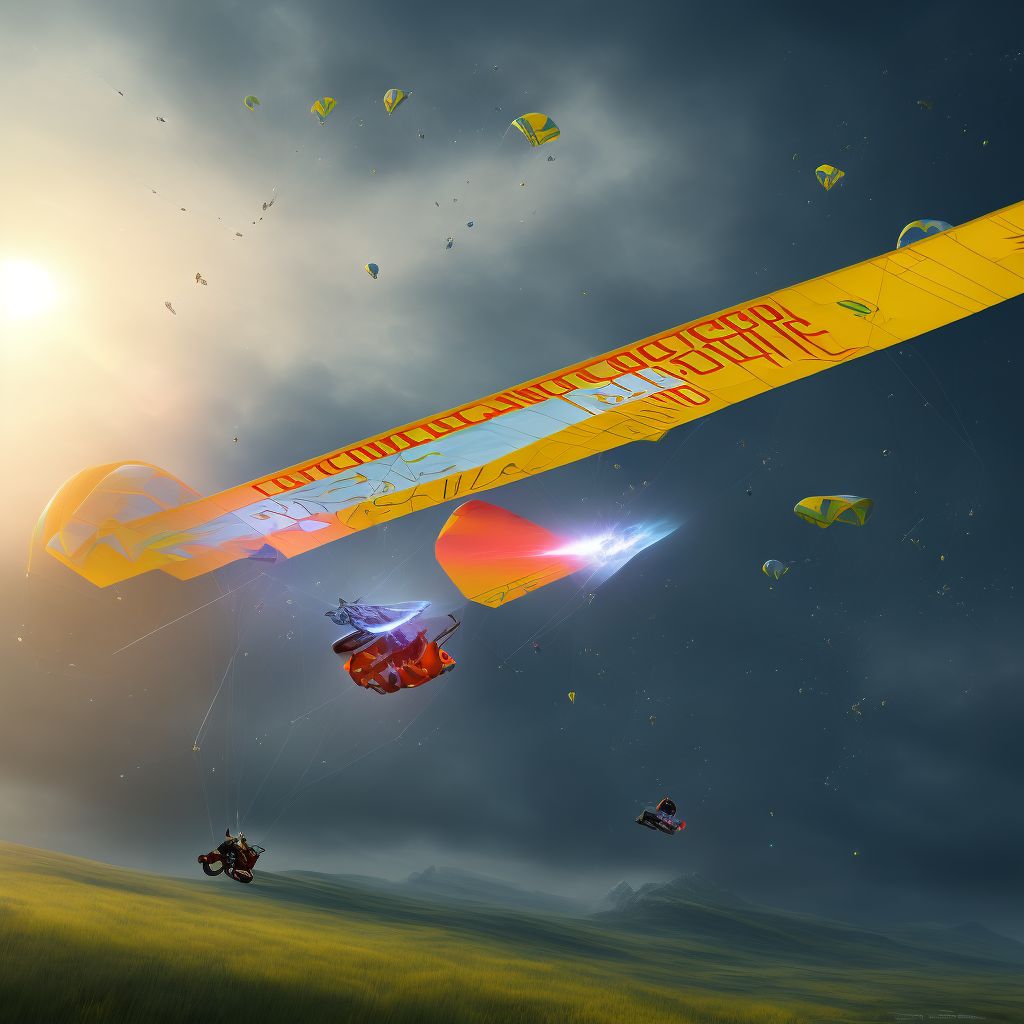 Forced landing of hang-glider injuring occupant, subsequent encounter digital illustration