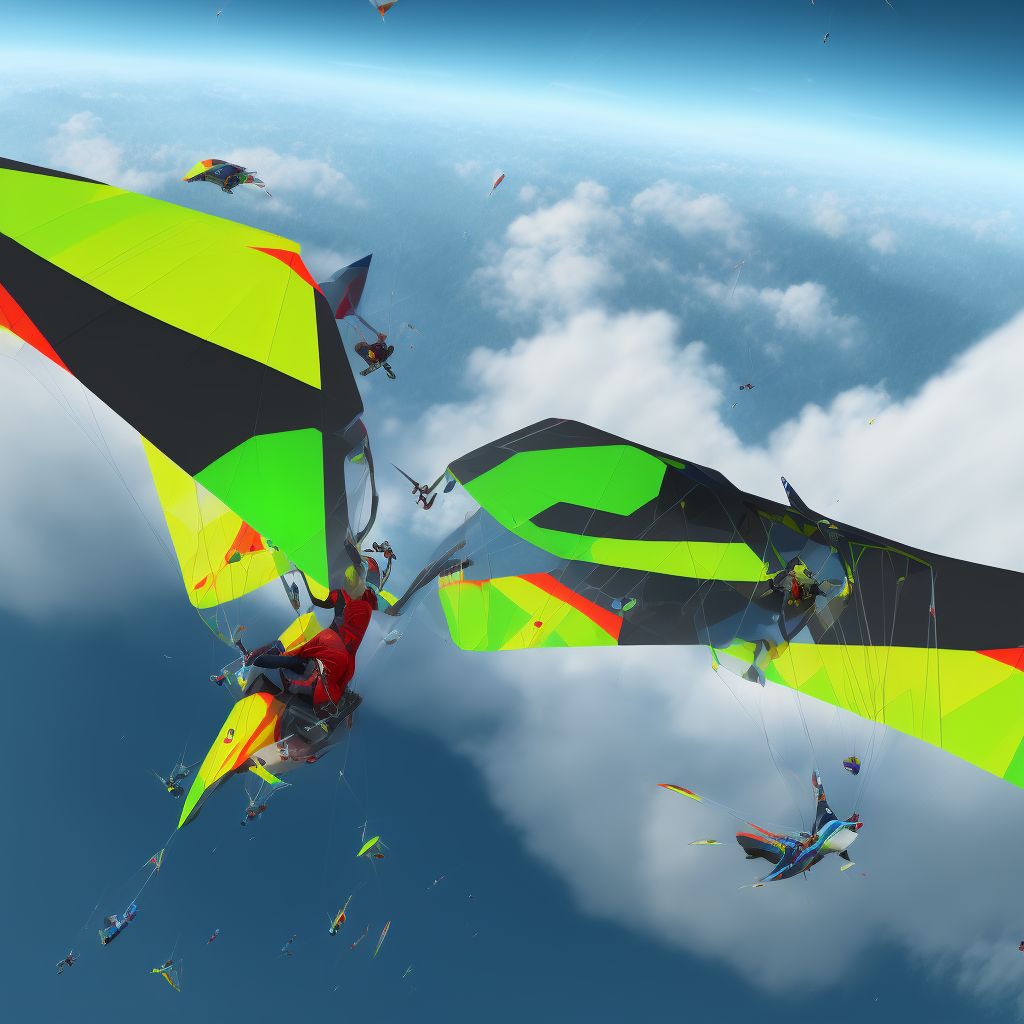 Forced landing of hang-glider injuring occupant, sequela digital illustration