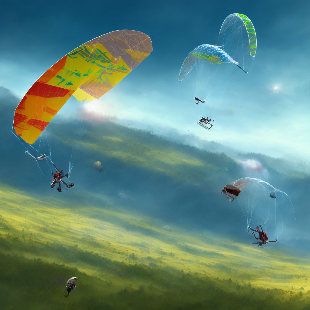 Hang-glider collision injuring occupant, initial encounter digital illustration